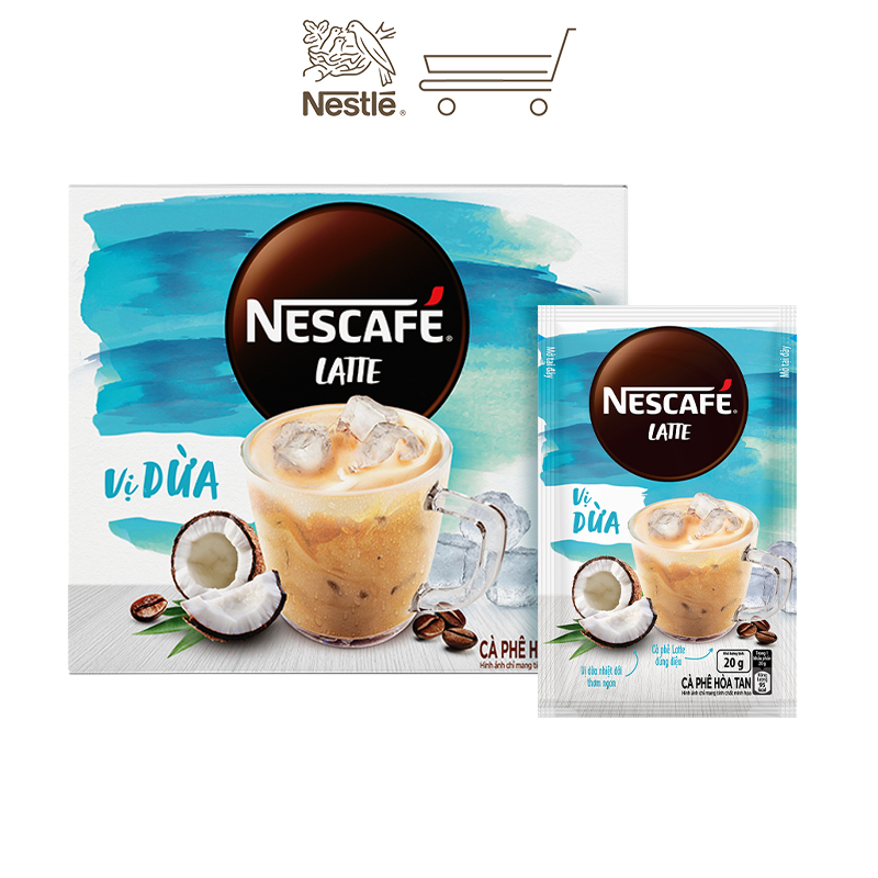 Cà phê hòa tan NESCAFÉ Latte Vị Dừa (Hộp 10 gói x 20g)