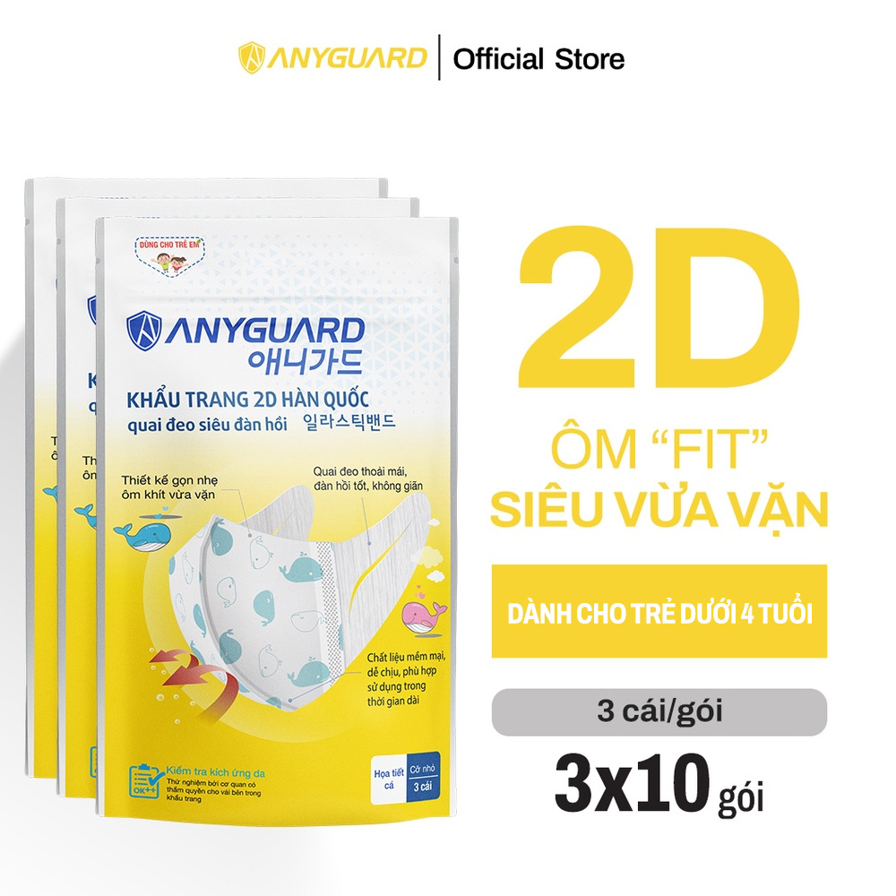 ComBo Khẩu Trang Trẻ Em Hàn Quốc Form 2D Anyguard Chính Hãng - Quai Đeo Siêu Đàn Hồi - 베이비 마스크 - Face Mask For Kids - ISO 9001:2015, ISO 13485:2016, QCVN 01:2017/BTC