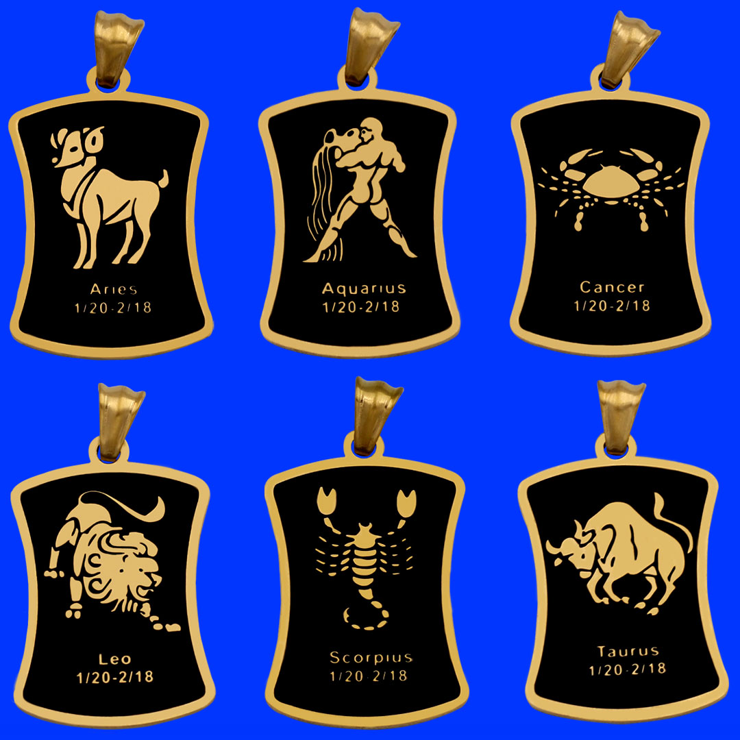 Mặt dây chuyền cung Nhân Mã - Sagittarius inox vàng kèm vòng cổ dây cao su đen, Cung hoàng đạo