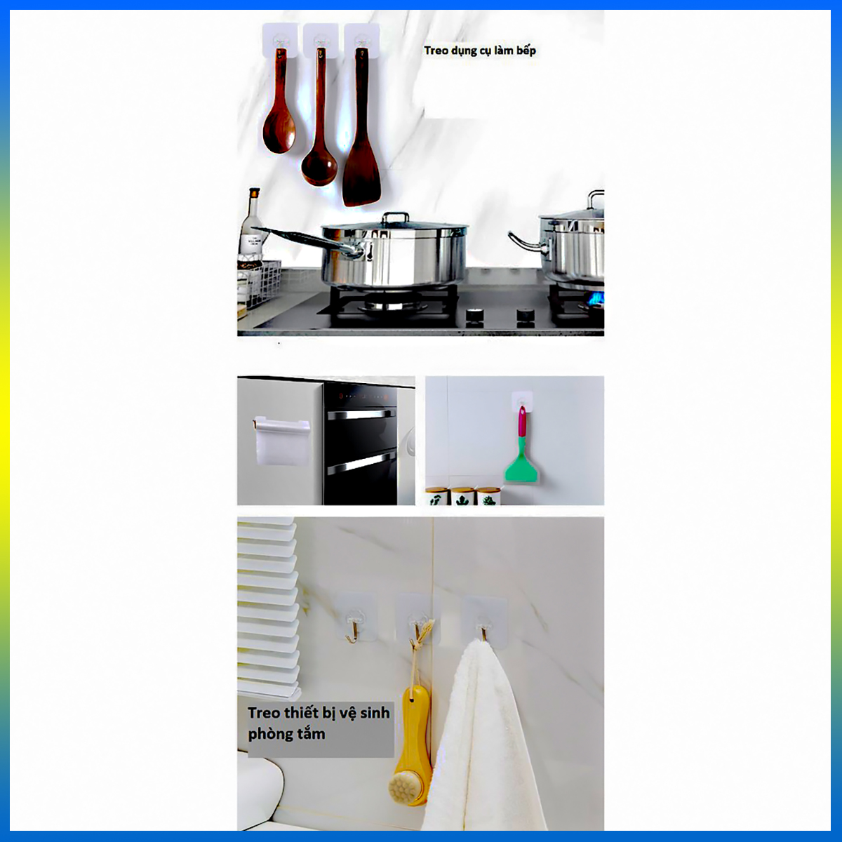 Combo 3 móc treo đồ trong suốt chịu lực tốt - Treo đồ nhà tắm, nhà bếp