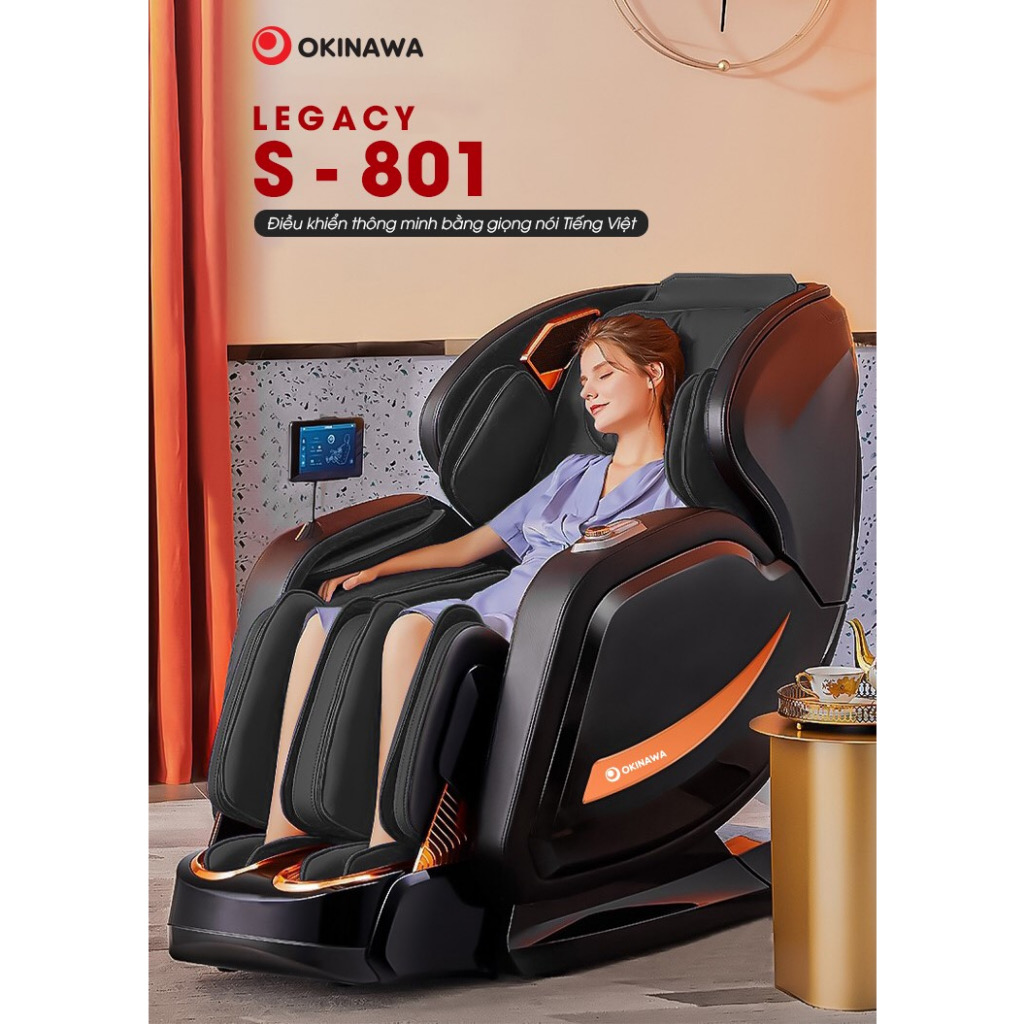 GHẾ MASSAGE OKINAWA LEGACY S-801 - CON LĂN MASSAGE 5D