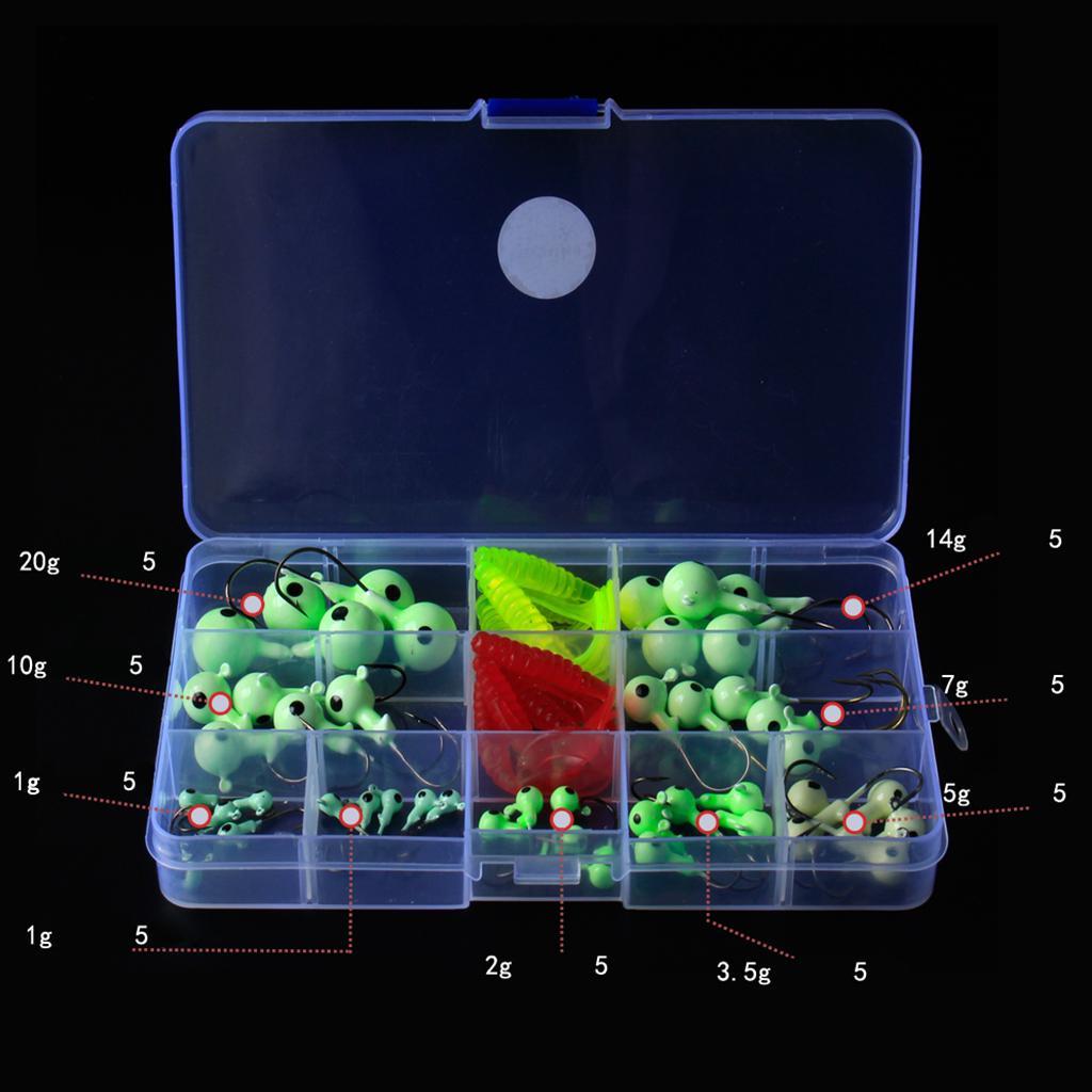 55Pcs Glow Fishing Jig Head Metal Hooks Hard Bait Lure Jig Tackle Equipment