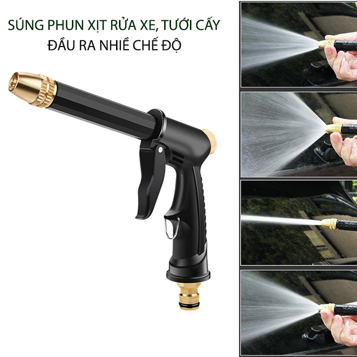 Cây phun xịt rửa xe áp lực cao, tưới cây đa năng loại ngắn, đầu bằng hợp kim mạ đồng