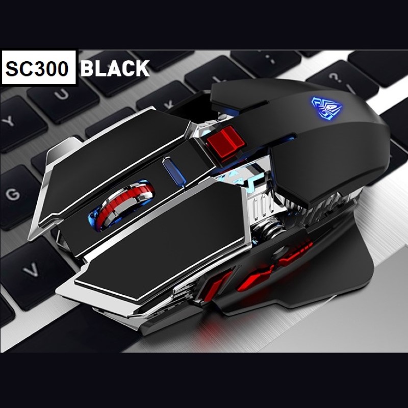 Chuột Không Dây led RGB SC300 Black Wireless USB 2.4G Pin sạc