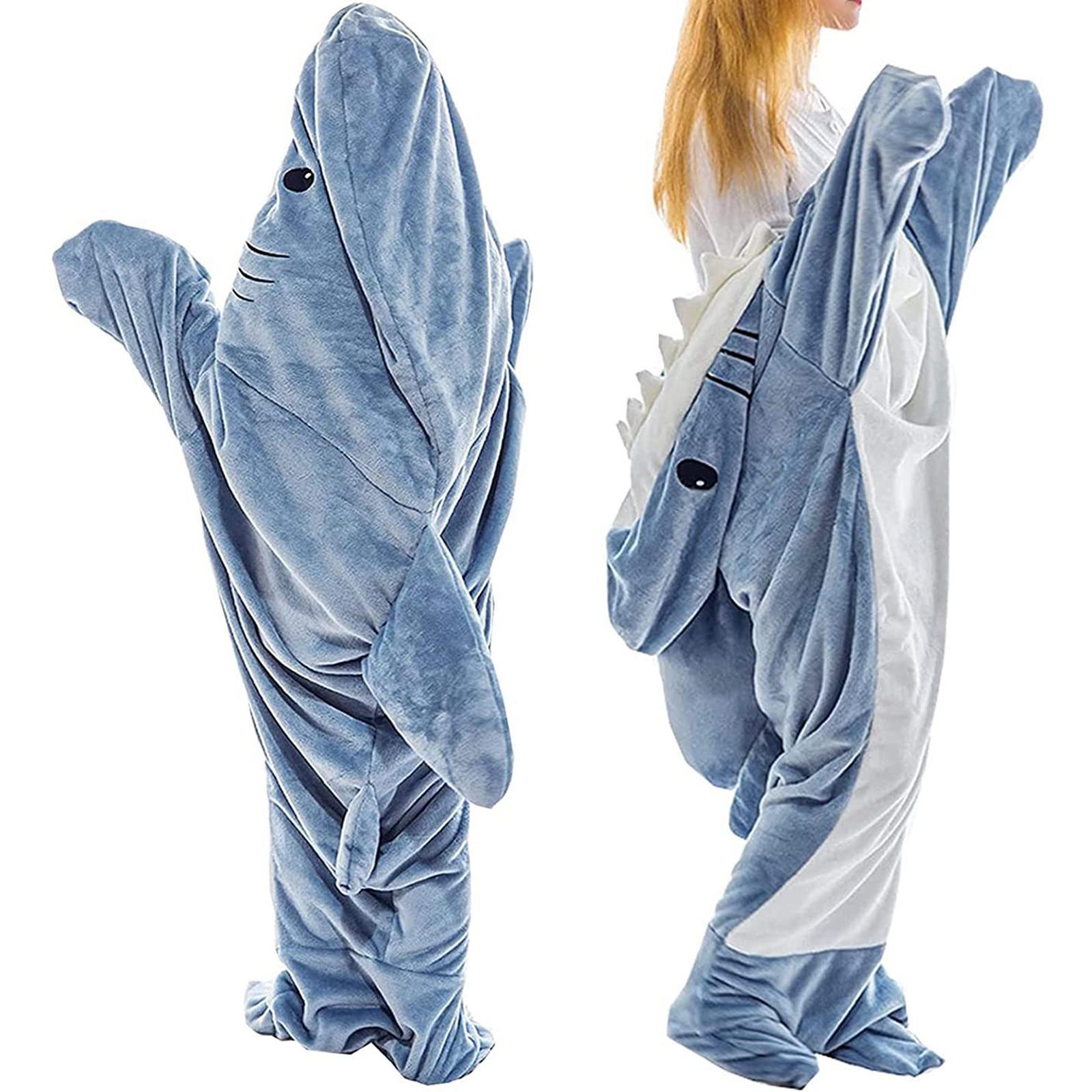 Blanket Wearable Shark Sleeping Bag Blanket Hoodie Sleep Dress Flannel Sleepwear Cute Plush Cozy Cosplay Costume for Celebration