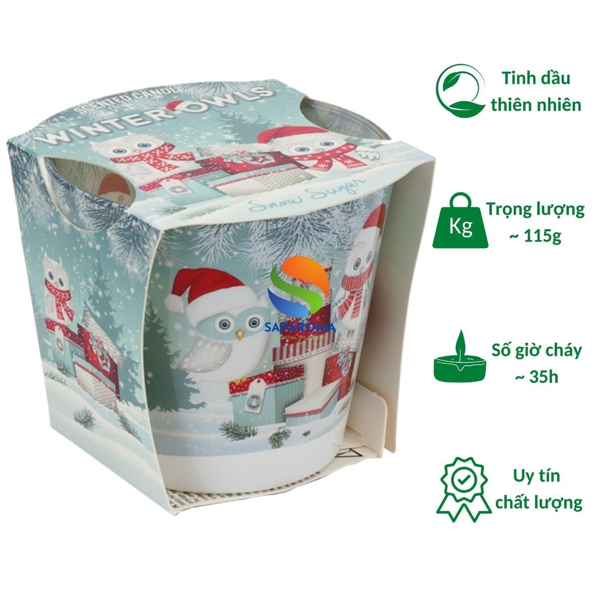 Ly nến thơm tinh dầu Bartek Winter Owls 115g QT02787 - tuyết, thông, len, nến trang trí, thơm phòng, thư giãn, hỗ trợ khử mùi