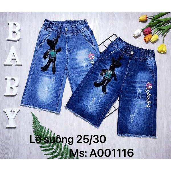 Quần đùi ngố ống rộng cho bé gái phối đồ đẹp đi chơi đi học size 20-30kg chất jeans thun co giãn thoải mái
