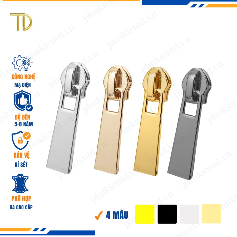 Đầu khóa kéo túi xách, đầu khóa kéo thay thế, đầu khóa kéo balo răng 5, Mạ điện độ bền 5-8 năm