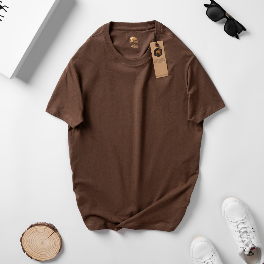 Áo Thun Nam Gold Rhino Trơn Cổ Tròn, Áo Phông Nam Basic 100 Cotton Cao Cấp Hàng Hiệu Đẹp Thoáng Mát Tay Ngắn Màu Nâu