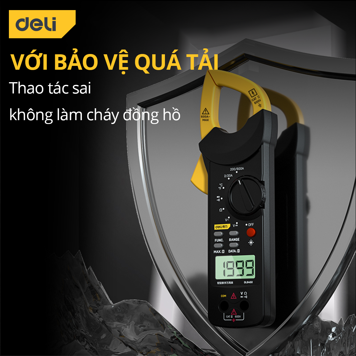 Đồng Hồ Vạn Năng Deli Dạng Kẹp - Tích Hơp Đo Dòng Điện Và Nhiệt Độ - Đo Lường Chính Xác, An Toàn, Dễ Dàng Sử Dụng DL8450