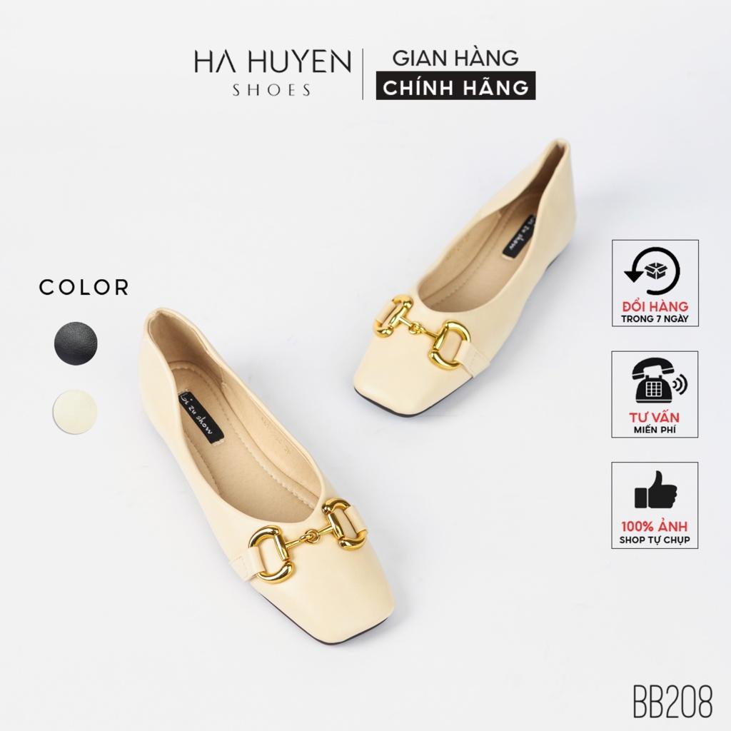 Giày búp bê nữ Hà Huyền Shoes mũi vuông phối khóa xích vàng sang trọng - BB208