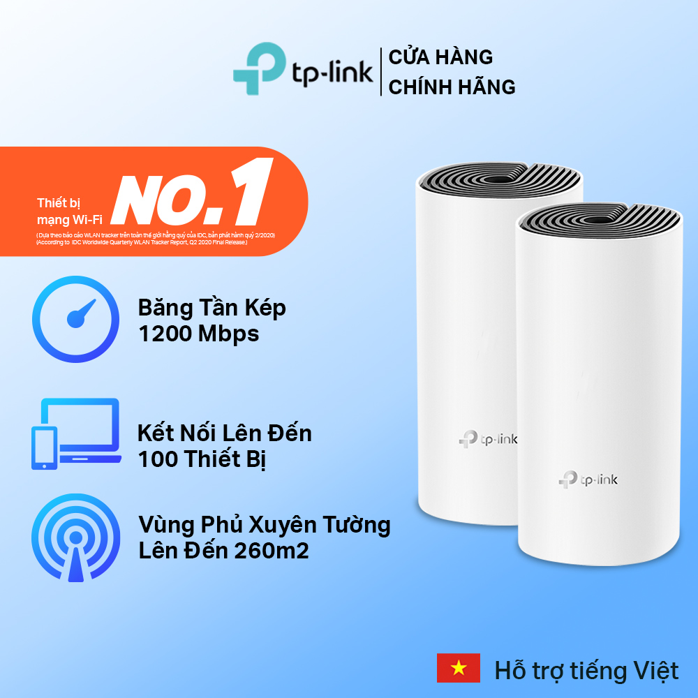 Bộ Phát Wifi Mesh TP-Link Deco E4 2-pack Băng Tần Kép MU-MIMO AC1200 - Hàng Chính Hãng