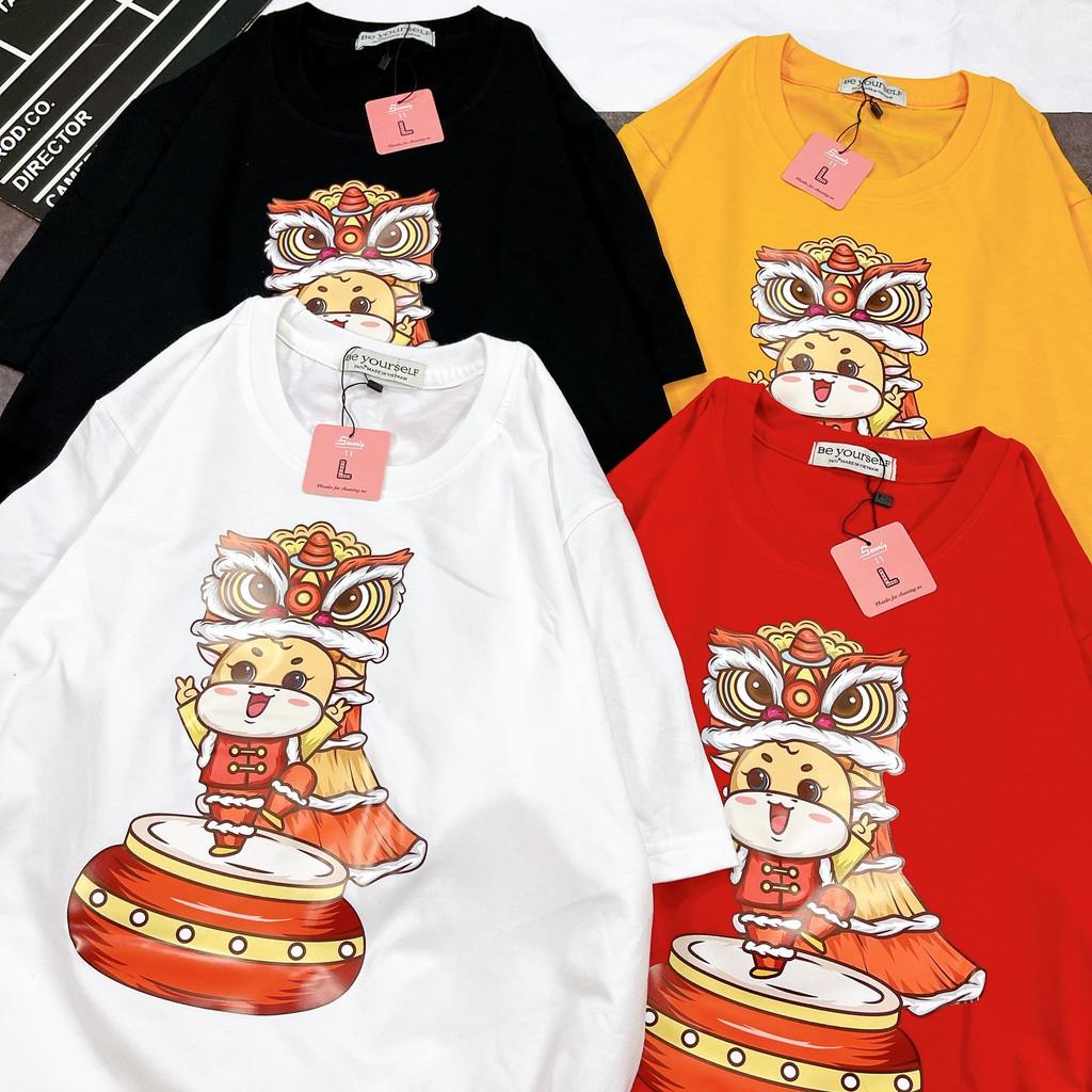 ÁO THUN TAY NGẮN TRÂU TẾT 2021 MÚA LÂN UNISEX SIZE M L XL
