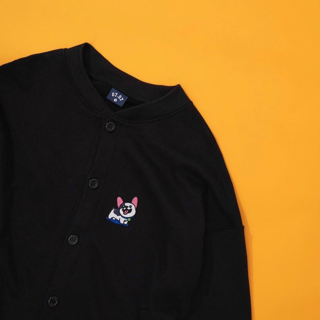 ÁO KHOÁC CARDIGAN NỮ VẢI NỈ BÔNG DÀY MỊN CÚN CON,Áo Khoác Nỉ Cardigan Ulzzang Thêu Cún Cực Xinh Form Rộng-Jins Store
