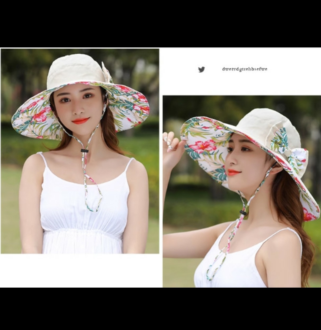 Mũ nữ đi biển đẹp nón rộng vành chống nắng chống tia UV gấp gọn họa tiết dona23061502