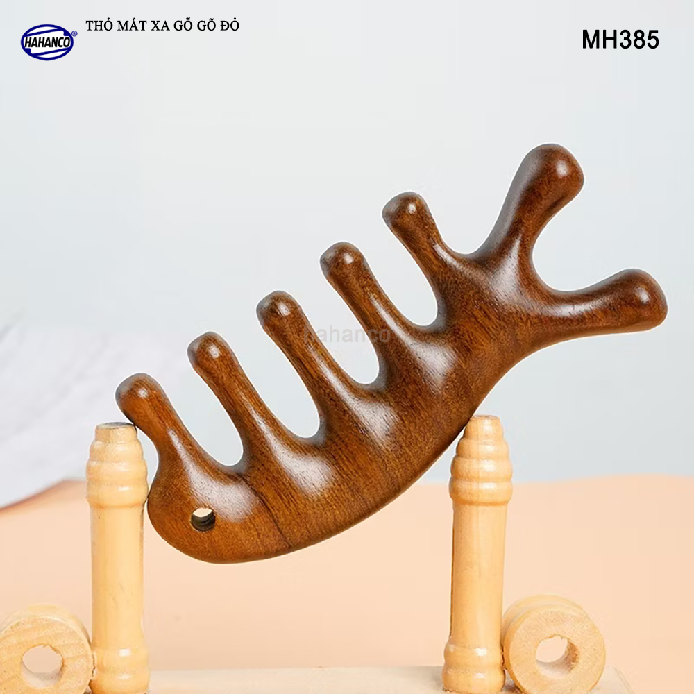 Dụng Cụ Mát Xa Tai Thỏ 5 Răng Gỗ Gõ Đỏ Thư Giãn Giảm Dụng Tóc - HAHANCO - MH385