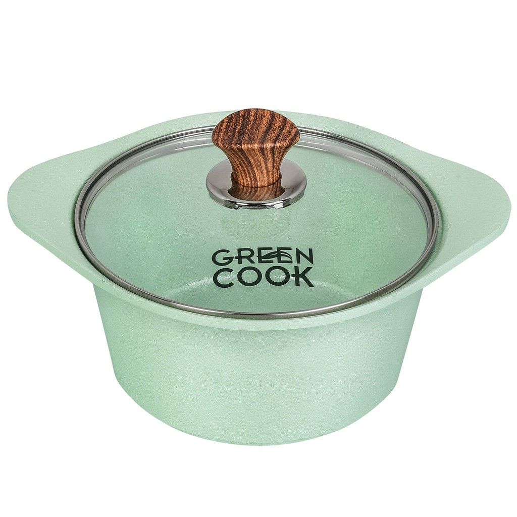 [Dùng Mọi Loại Bếp]Bộ 2 nồi và 1 quánh đúc đáy từ men chống dính ceramic  Greencook màu xanh ngọc và màu hồng ( chọn phân loại) gồm quánh size 18cm, nồi 20 và 24cm- hàng chính hãng