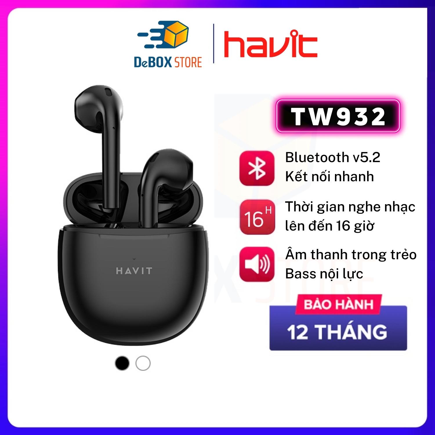 Tai Nghe Bluetooth True Wireless HAVIT TW932 BT v5.2, Âm Bass Tăng Cường, Driver 13mm - Hàng Chính Hãng