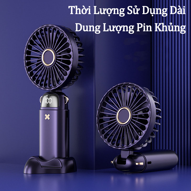 Quạt Cầm Tay Mini Tích Điện Có Đế Để Bàn Kiêm Giá Đỡ Điện Thoại Pin Trâu 6000mAh Phù Hợp Cho Mẹ Và Bé Đi Dạo Quạt Mini Điều Hòa 5 Cấp Độ Màn Hình LCD Hiển Thị Pin Nhỏ Gọn Có Dây Đeo Cổ Tặng Kèm Dây Và Viên Thơm