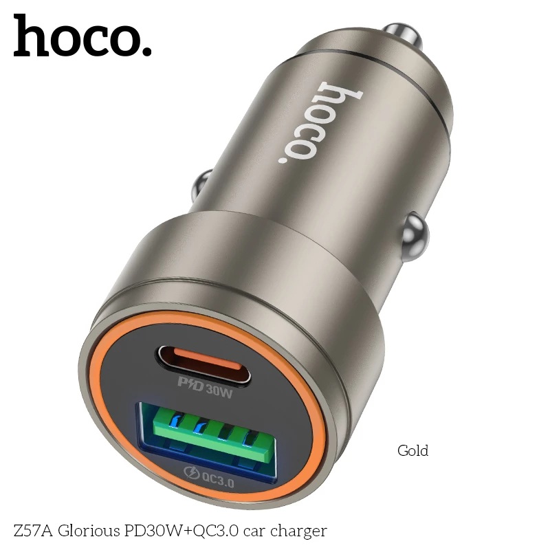 Tẩu sạc nhanh ô tô Hoco Z57A 30W sạc siêu nhanh 2 cổng PD 30W QC 3.0 18W - Hàng chính hãng