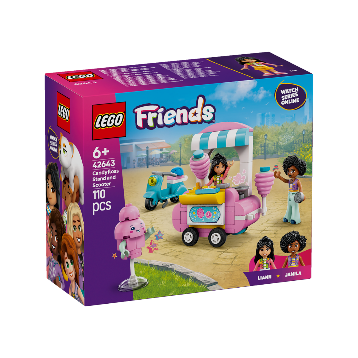 LEGO FRIENDS 42643 Đồ Chơi Lắp Ráp Quầy Kẹo Bông Gòn Di Động Và Xe Scooter (110 chi tiết)