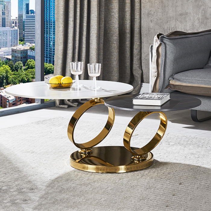 Bàn trà bàn sofa cặp đôi mặt đá phiến ( bàn to 80cm - mặt bàn nhỏ 50 cm ) xoay 360 độ chân mạ vàng gold sang trọng TS GALAXY B-08E ở HCM 