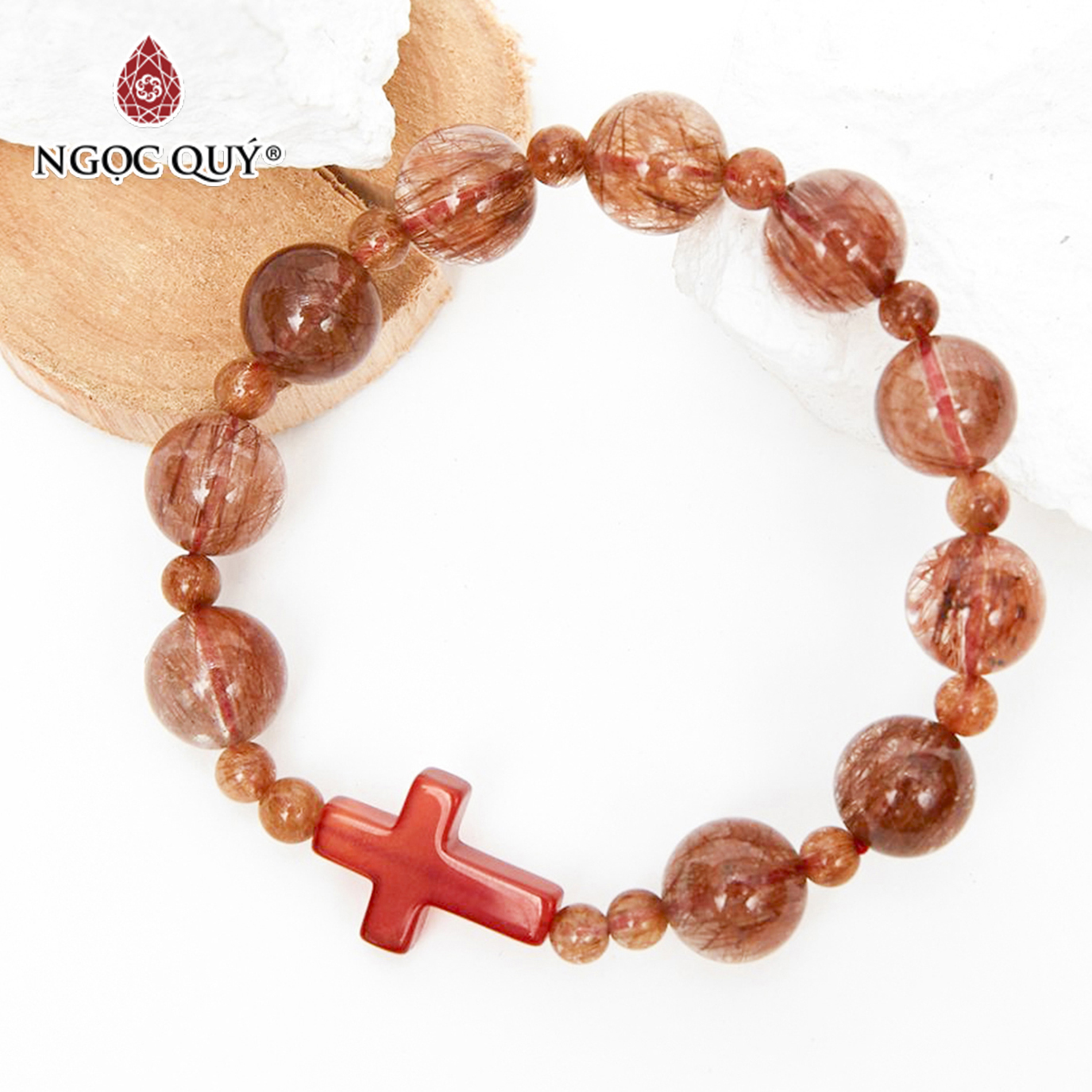 Vòng chuỗi Mân Côi Rosary Bracelet đá thạch anh tóc đỏ - Ngọc Quý Gemstones