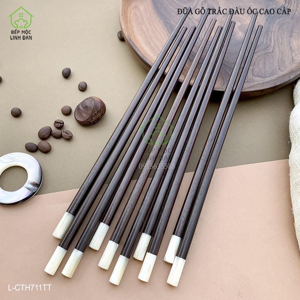 Đũa Gỗ Trắc Cẩn Ốc Biển Cao Cấp HAHANCO_Bộ 05 đôi tròn