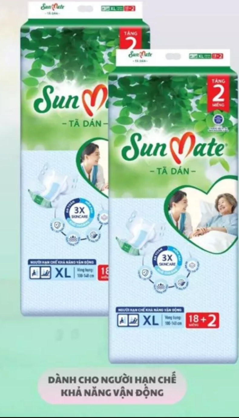 (Mẫu Mới) Combo 2 Gói Tã Dán Sunmate XL18 +2 (20 Miếng) - Tã Dán Cho Người Lớn (Gói Lớn Tiết Kiệm Hơn Sunmate XL10) -Hsd Luôn mới