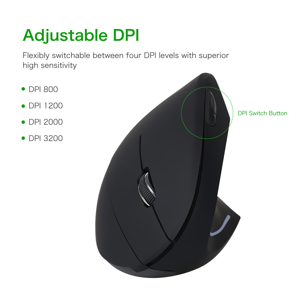 Chuột Dọc Không Dây 2.4g USB Có Thể Điều Chỉnh 5 Nút Độ Chính Xác Cao 800/1200/1600 DPI
