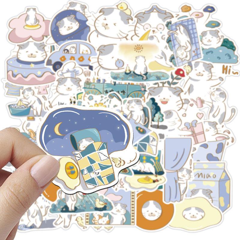 Sticker MÈO LÀM VIỆC hoạt hình cute trang trí mũ bảo hiểm,guitar,ukulele,điện thoại,sổ tay,laptop