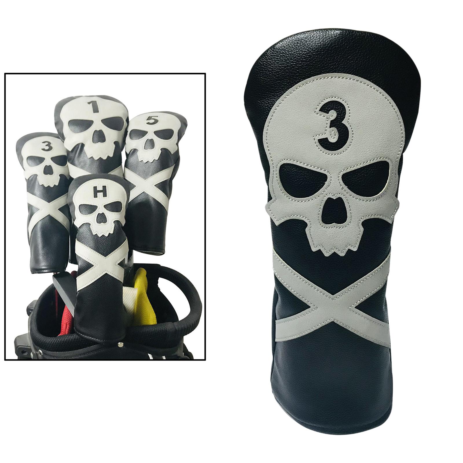 1x Skull Golf Head Cover Fairway Hybrid Driver Wood Club Headcover Sleeve Guard