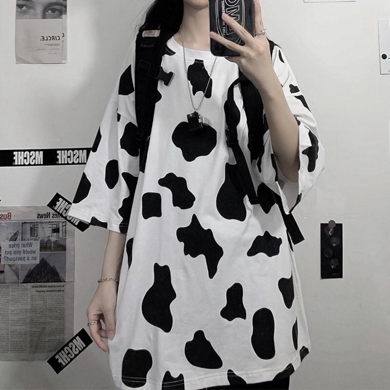 Áo Phông Bò Sữa Unisex Áo Thun Nam Nữ Dáng Rộng Trùm Mông Tay Lỡ