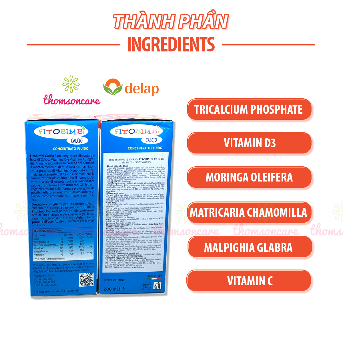 Calcio Bimbi của hãng Fitobimbi - Bổ sung Canxi và vitamin D cho bé, giúp trẻ phát triển chiều cao - Nhập khẩu chính hãng từ Ý