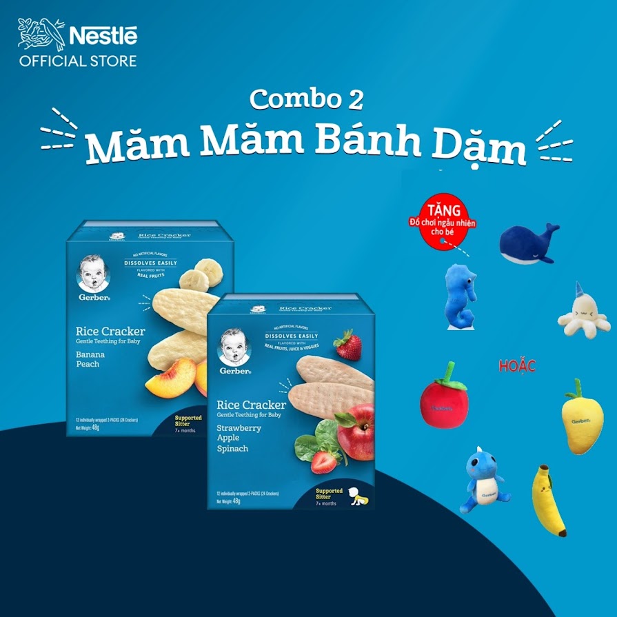 [TẶNG ĐỒ CHƠI CHO BÉ NGẪU NHIÊN] COMBO 2 BÁNH GẠO ĂN DẶM NESTLÉ GERBER CHÍNH HÃNG - COMBO 2 MĂM MĂM BÁNH DẶM