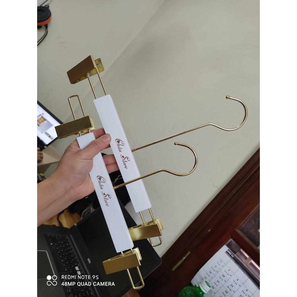 Kẹp treo quần áo, chân vay màu trắng đầu kẹp vàng, đầu móc xoay 360