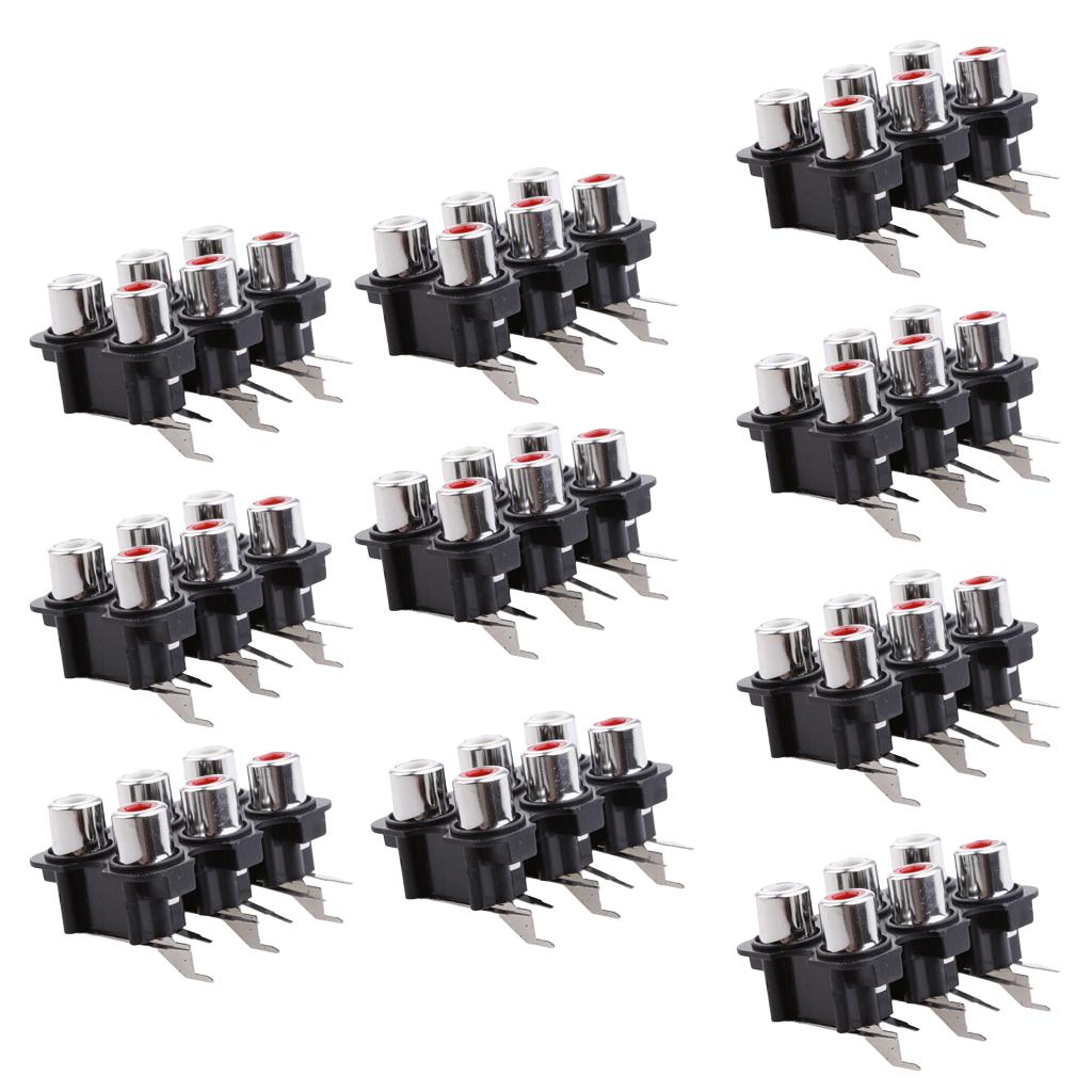10 Pieces PCB Mount AV Concentric Outlet 6 RCA Female Socket Connector Board