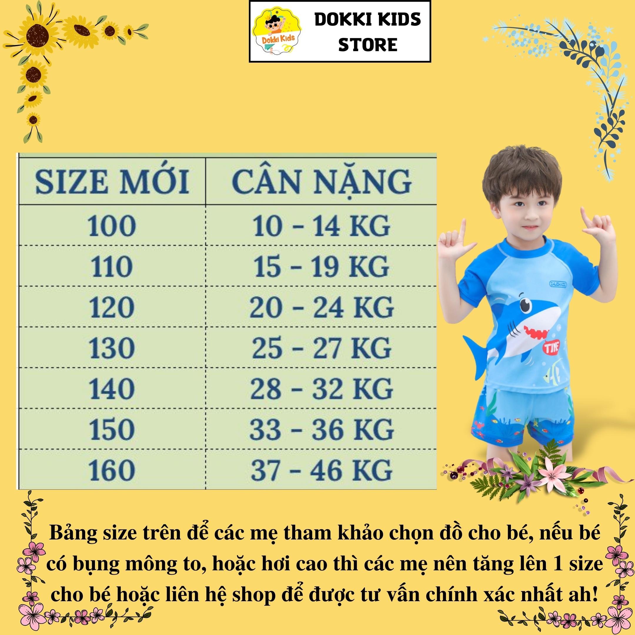 Đồ bơi bé trai Dokkid Kids dành cho trẻ em từ 10kg đến size đại in hình cá mập dễ thương