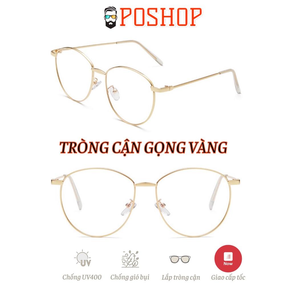 Mắt kính nam nữ POSHOP chống UV400 thiết kế mắt tròn oval gọng kim loại dễ đeo màu vàng thời trang đi đêm Baguette