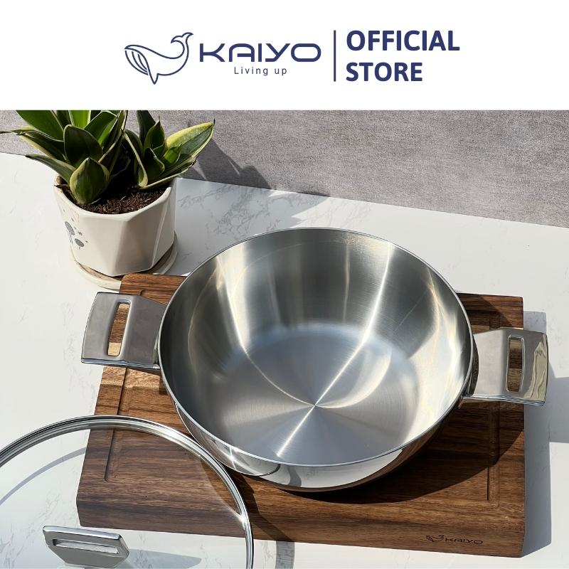 Chảo lẩu inox Kaiyo, thân đáy liền 3 lớp, nắp kính, 2 quai cầm, size 24cm