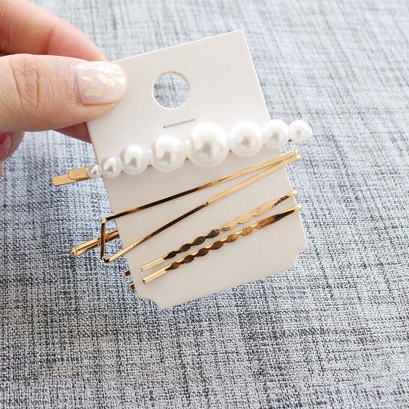 Bộ 3 Kẹp Tóc Kim Loại Xi Vàng Thiết Kế Phối Ngọc Trai Giả Sang Trọng - 6
