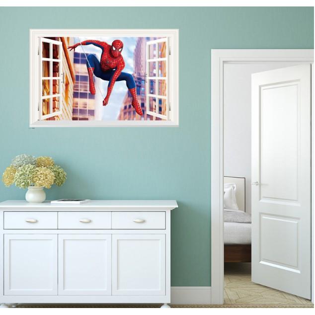 Decal trang trí khung cửa sổ 3D Người Nhện