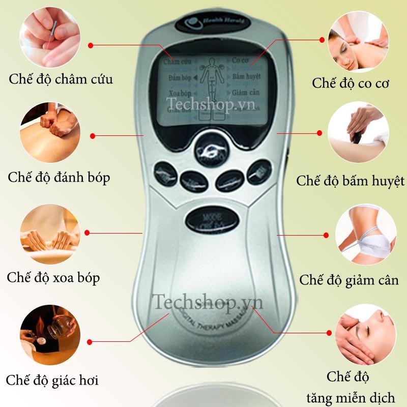 Freeship Máy châm cứu mini Máy massage 2 miếng dán xung điện cầm tay