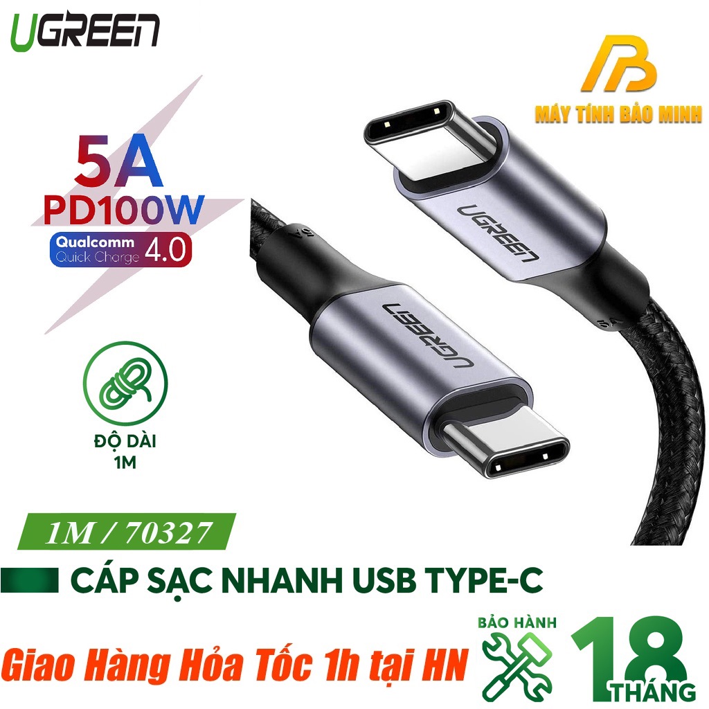 Cáp USB-C to USB-C hỗ trợ sạc nhanh 100W dài 1M Ugreen 70427 - Hàng Chính Hãng