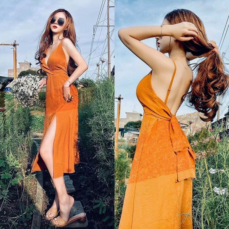 Đầm Maxi 2 Dây Hở Lưng Thắt Nơ – 4439