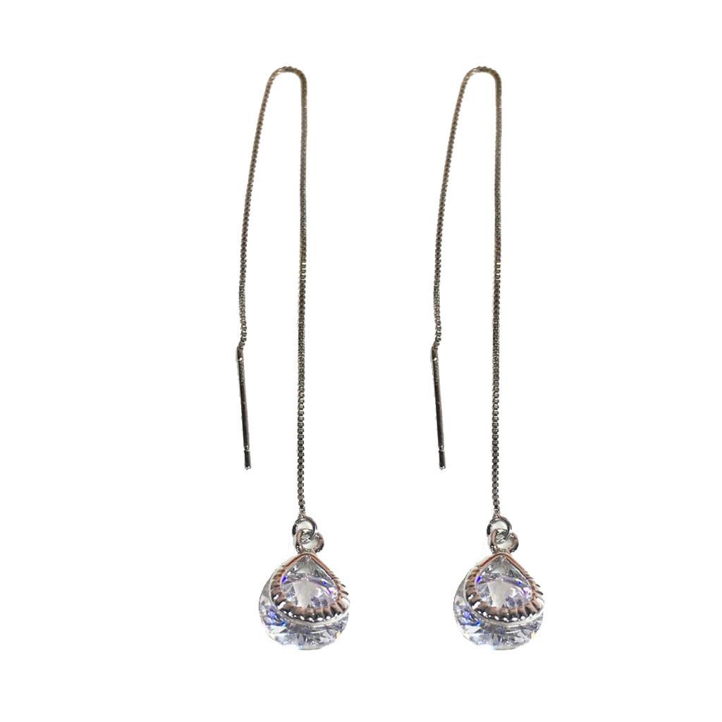 Silver Crystal Earrings Drops Earrings Long Chain Dangle Pendant Earrings