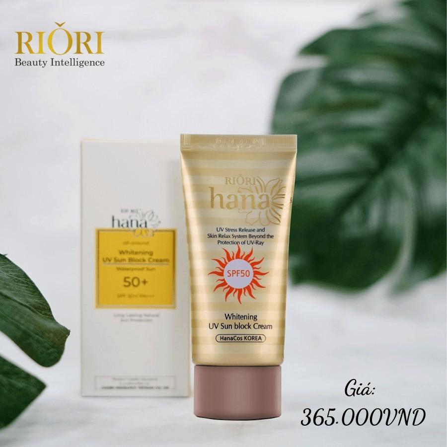 Kem Chống Nắng Cao Cấp Lâu Trôi Dành Cho Da Dầu Mụn RIORI Whitening UV Sun Block Cream SPF 50+/PA+++ 50g