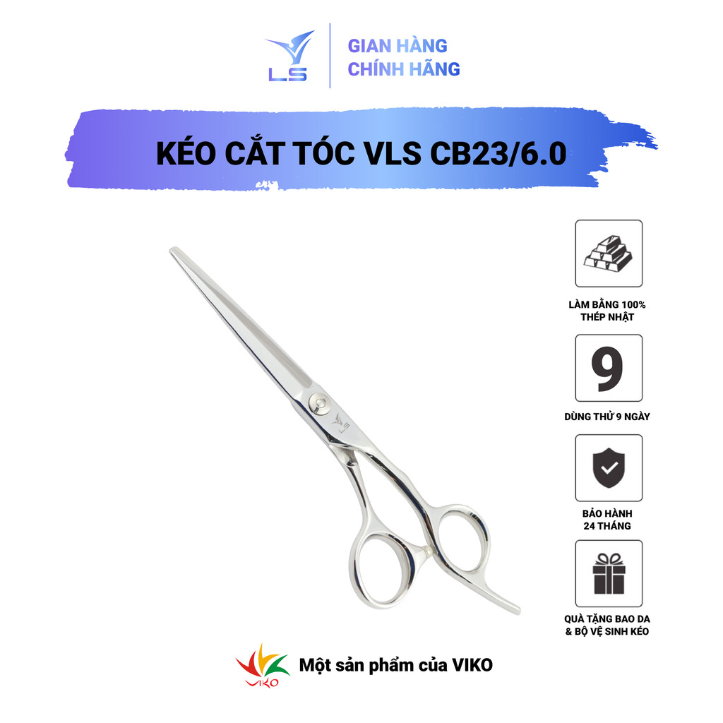 Kéo cắt tóc VLS lưỡi thẳng quai offset vênh đỡ ngón cố định CB23/6.0