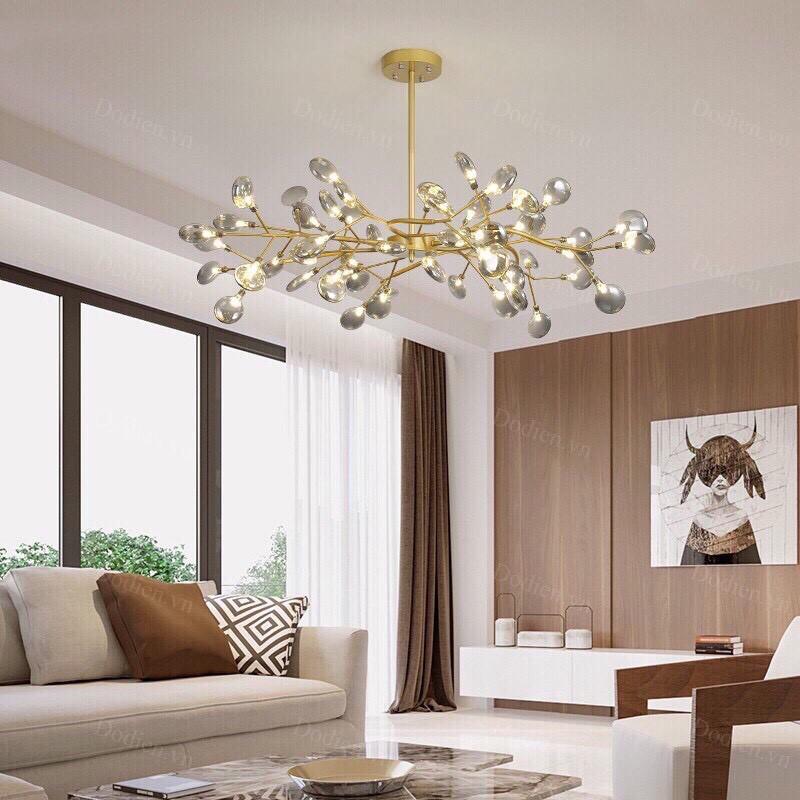 Đèn thả trần trang trí Hera đen 45 lá, decor trang trí trần nhà sang trọng, độc đáo