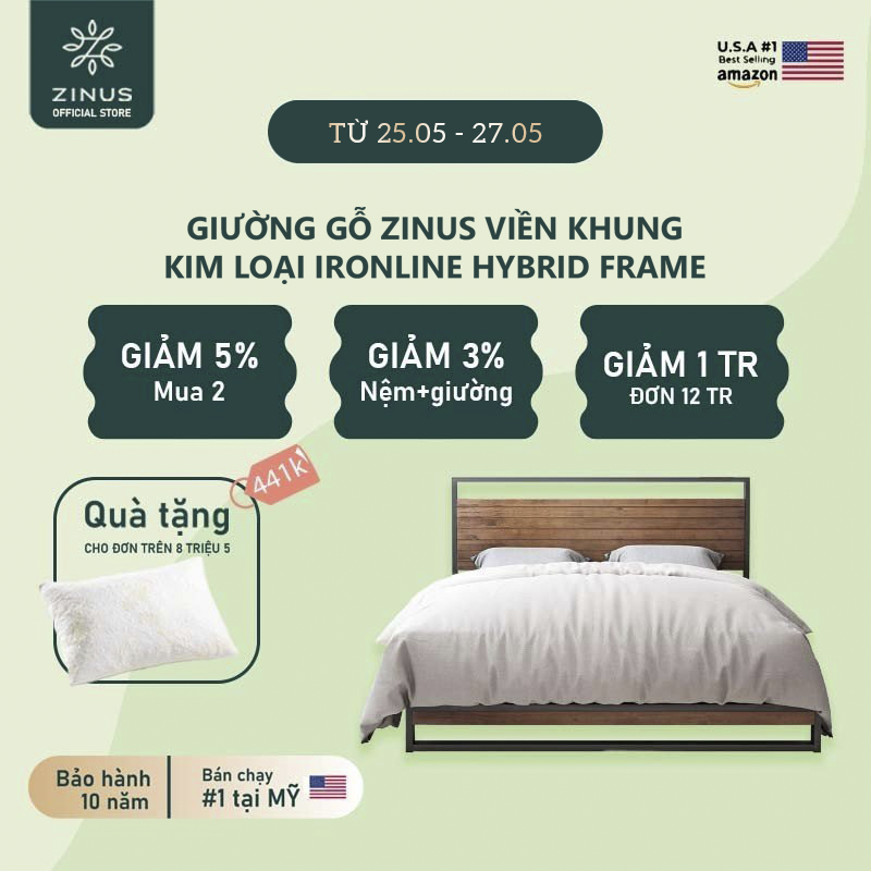 Khung giường kim loại cao 25cm Joseph